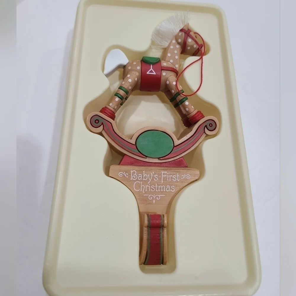 Hallmark Stocking Hanger Baby first Christmas 1984 Rocking Horse